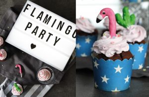 Schoko-Himbeercupcakes mit Flamingo-Toppern
